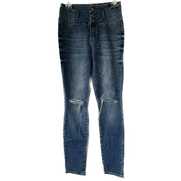 Refuge Women's High Waist Rise Jegging Skinny Distressed Stretch Denim Jeans 6 - Picture 1 of 4